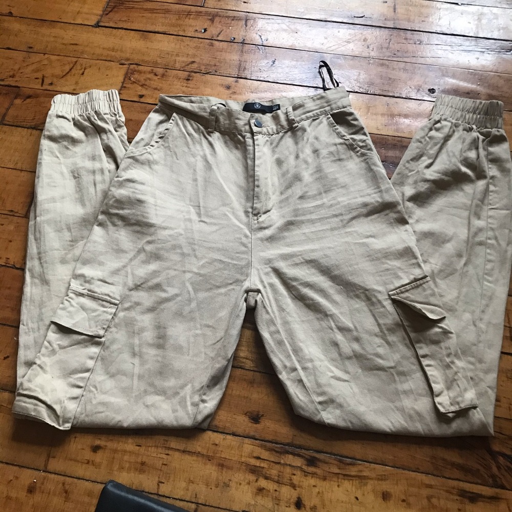 High waisted tan cargo pants